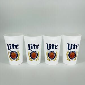 FOUR Reusable White Miller Lite Miller Time American Flag Plastic Cups - NWT